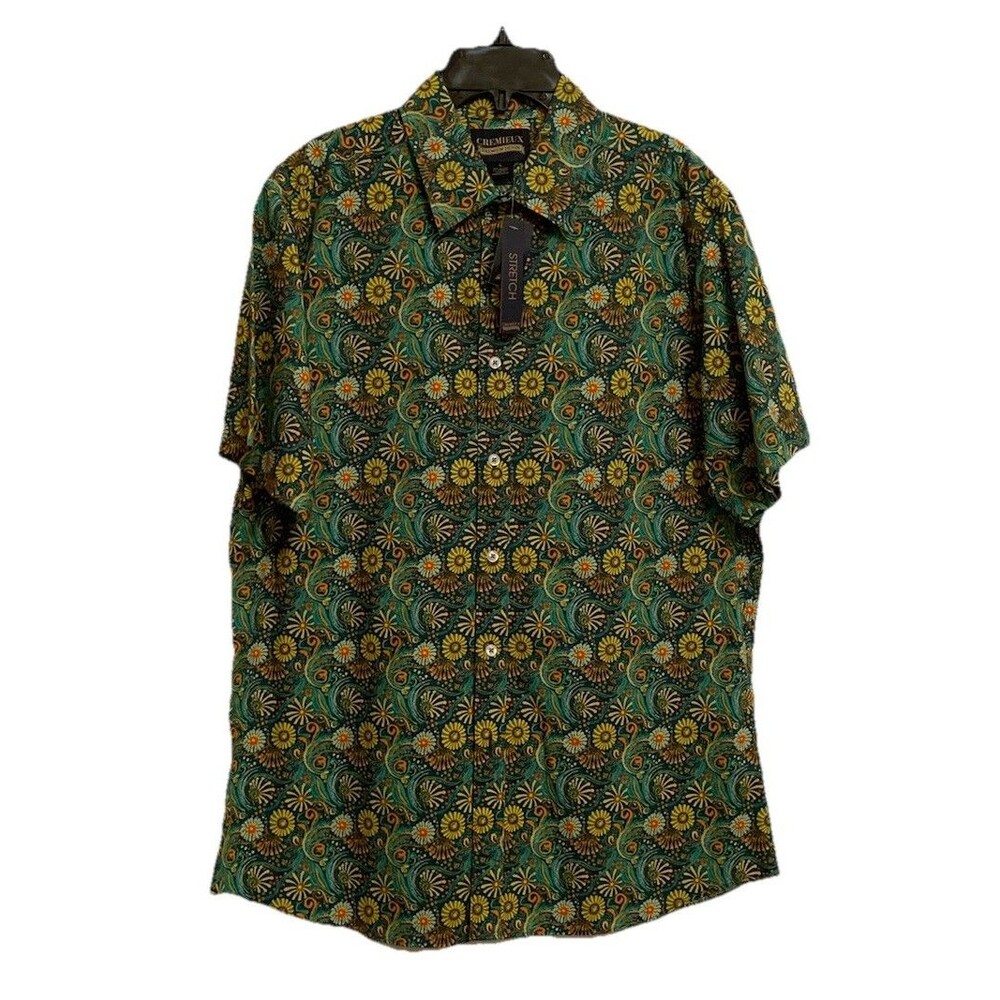 Cremieux Premium Denim Mens Size Large Shirt Green Floral Stretch Button NWT New